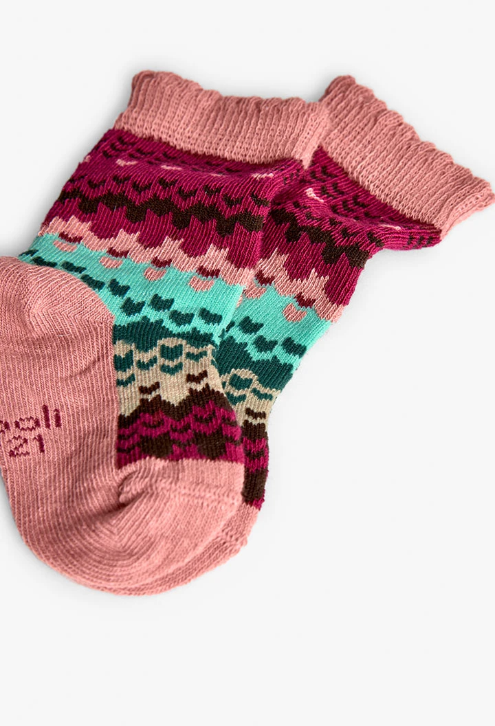 Pack rosa gestrickte und bedruckte Socken