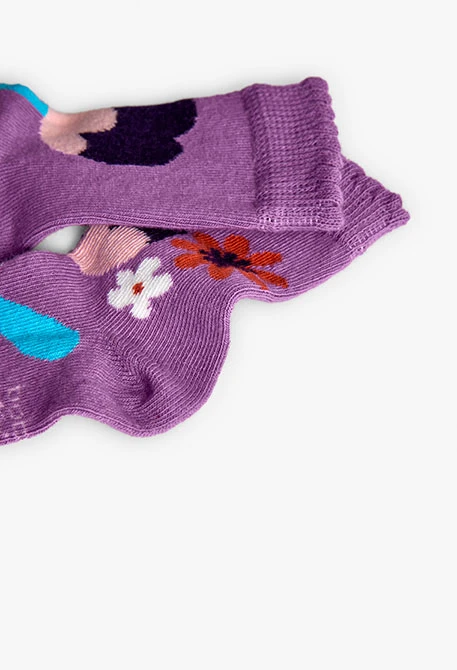 Purple knit sock pack with prints