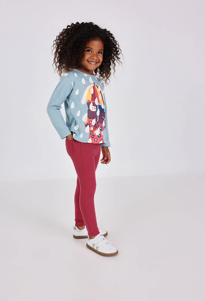 Pantalone bambina basico in pile color granata