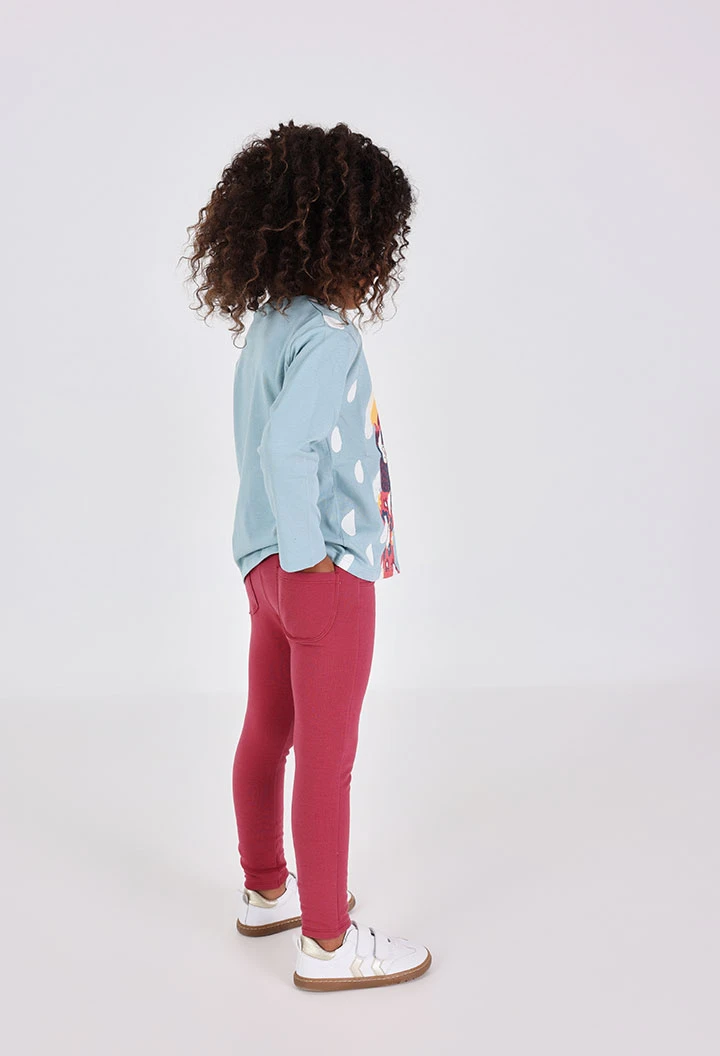 Pantalone bambina basico in pile color granata
