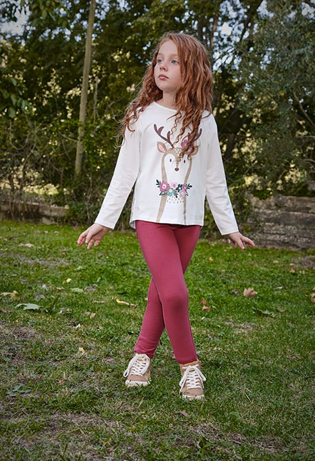 Pantalon basique pour fille en polaire bordeaux