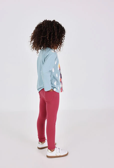 Pantalone bambina basico in pile color granata