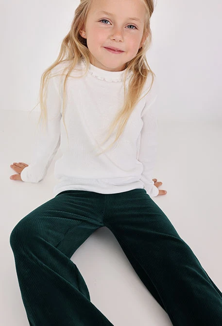 Pantalon fille en velours côtelé vert