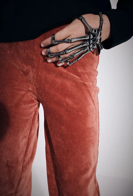 Pantalon fille en velours côtelé orange