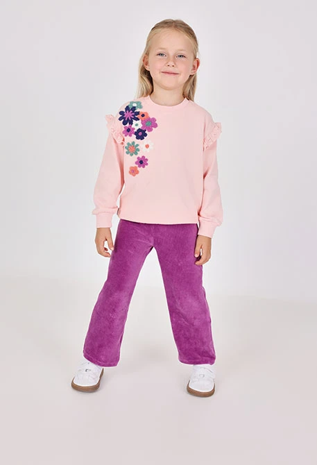 Pantalon fille velours côtelé lilas