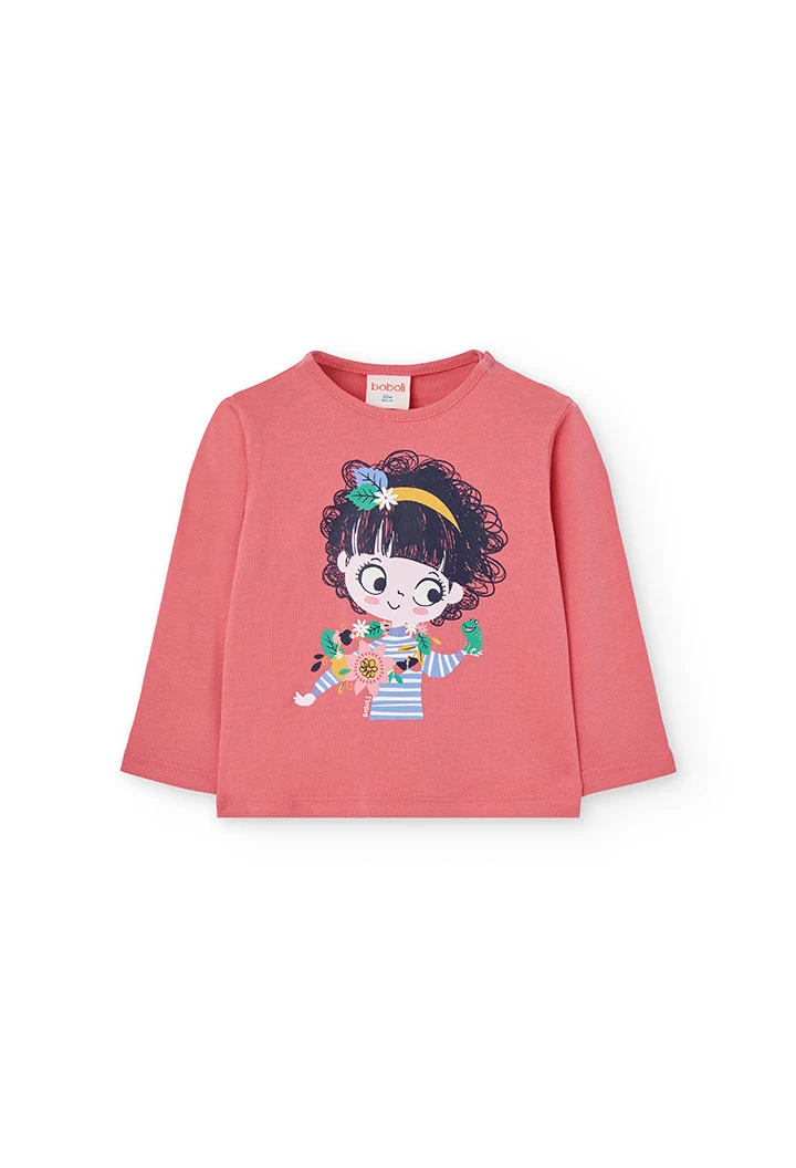 T-shirt fille coton rose imprimé