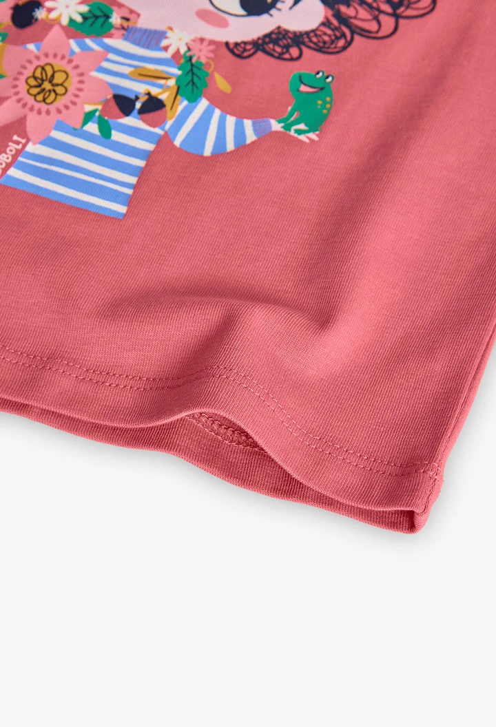 T-shirt fille coton rose imprimé