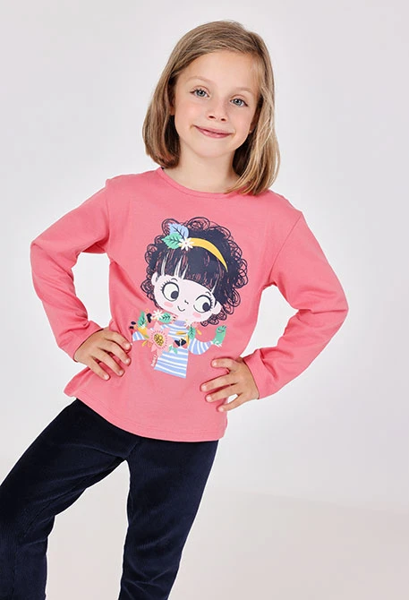 Camiseta niña algodón rosa estampado