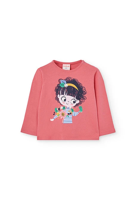 Camiseta niña algodón rosa estampado