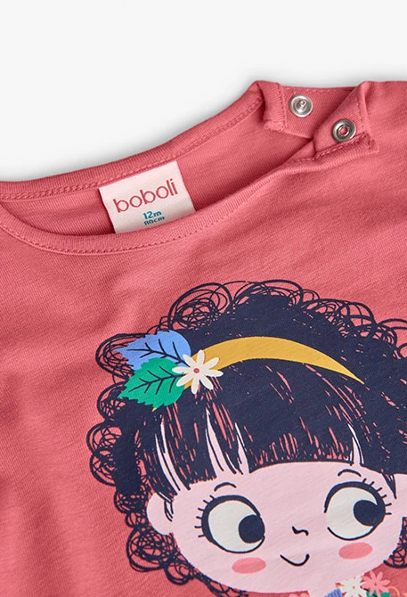 Camisola menina algodão rosa estampada