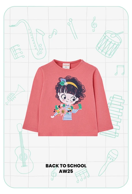 T-shirt fille coton rose imprimé