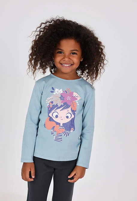 Camiseta niña de algodón verde agua