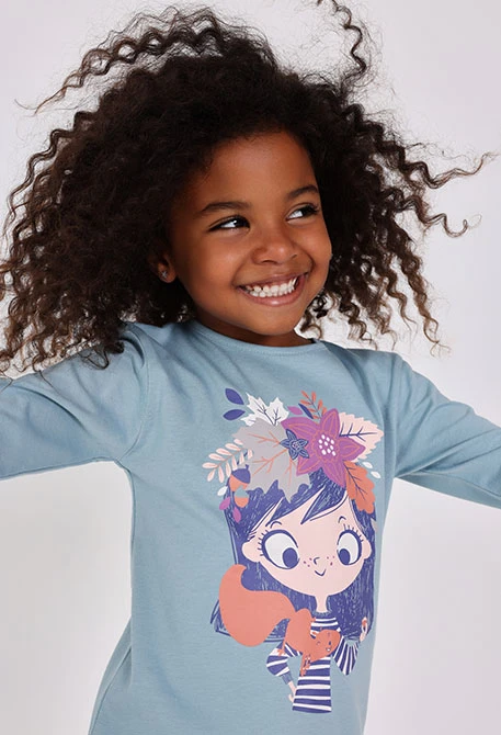 Camiseta niña de algodón verde agua