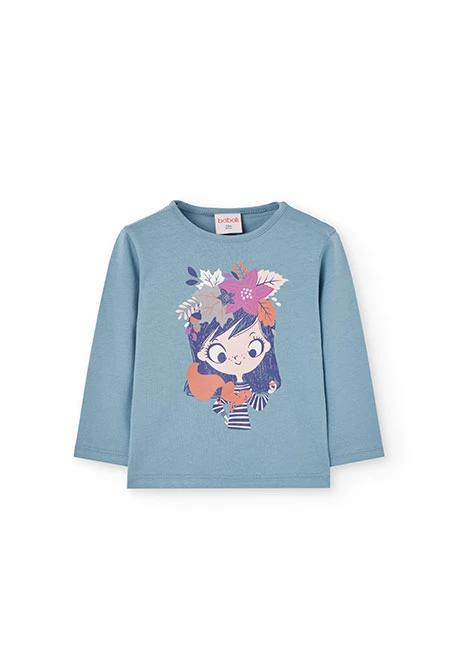 Camiseta niña de algodón verde agua