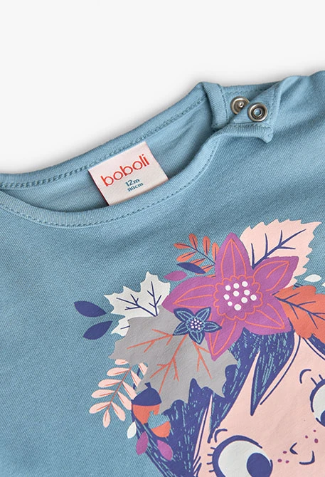Camiseta niña de algodón verde agua