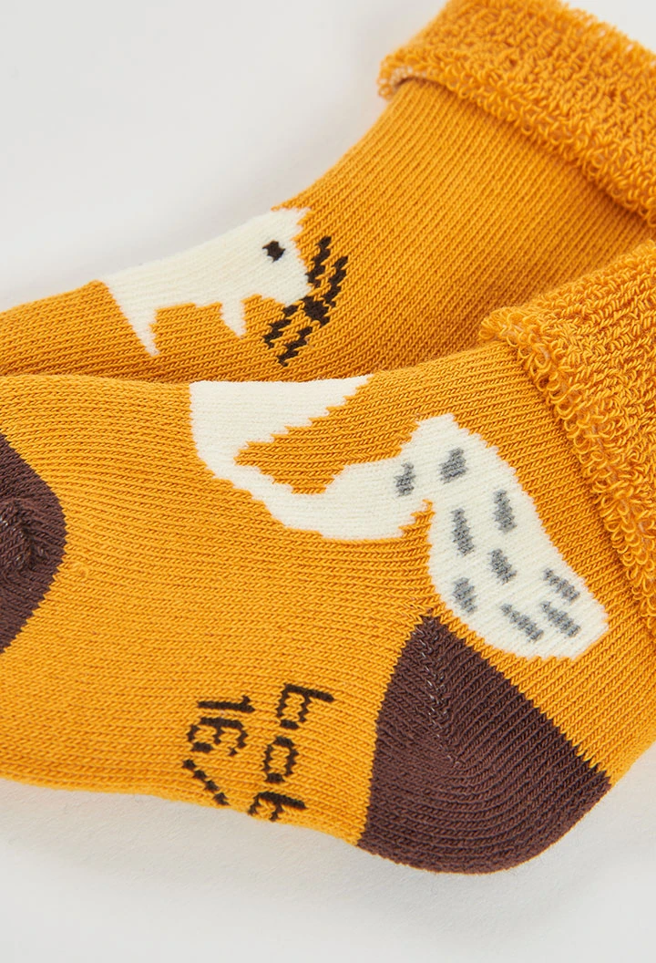 Pack chaussettes bébé jaune imprimé renard