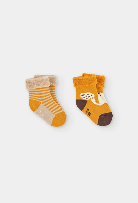 Pack chaussettes bébé jaune imprimé renard
