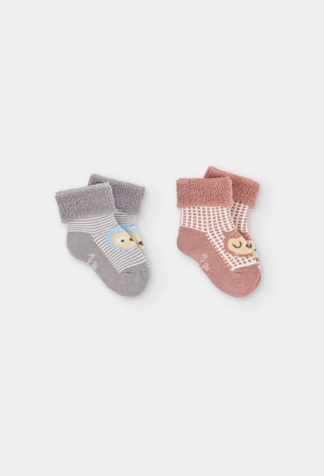 Pack brown baby socks with owl print