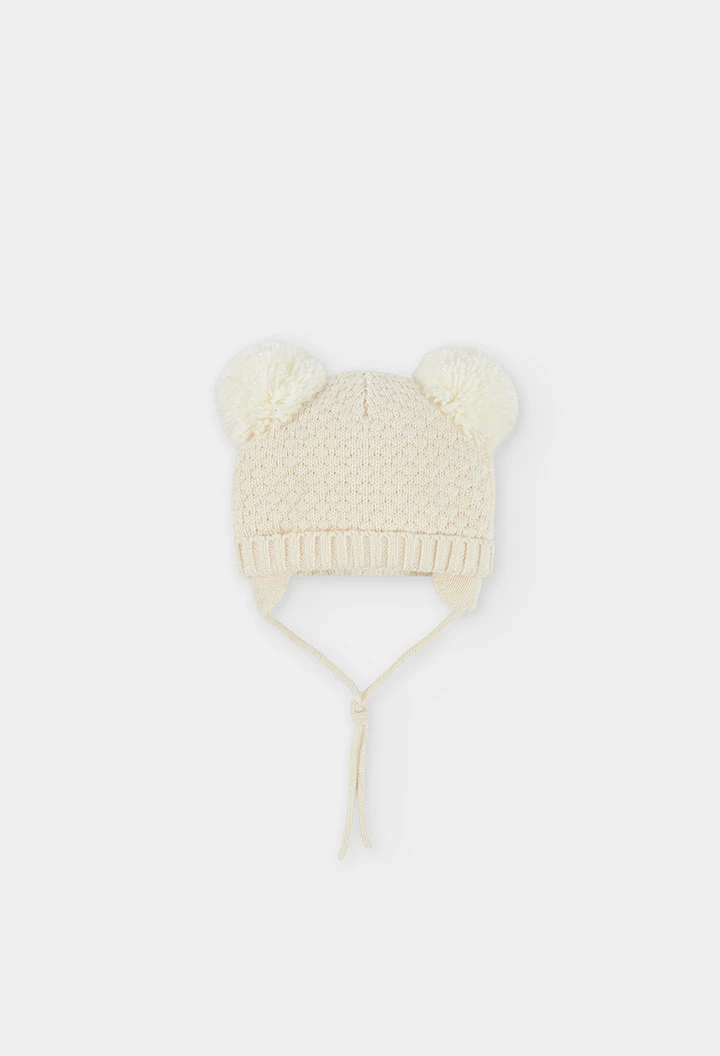Cappello bianco neonato con pompon