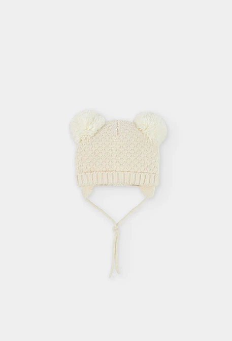 Weißes Babymütze mit Pompons