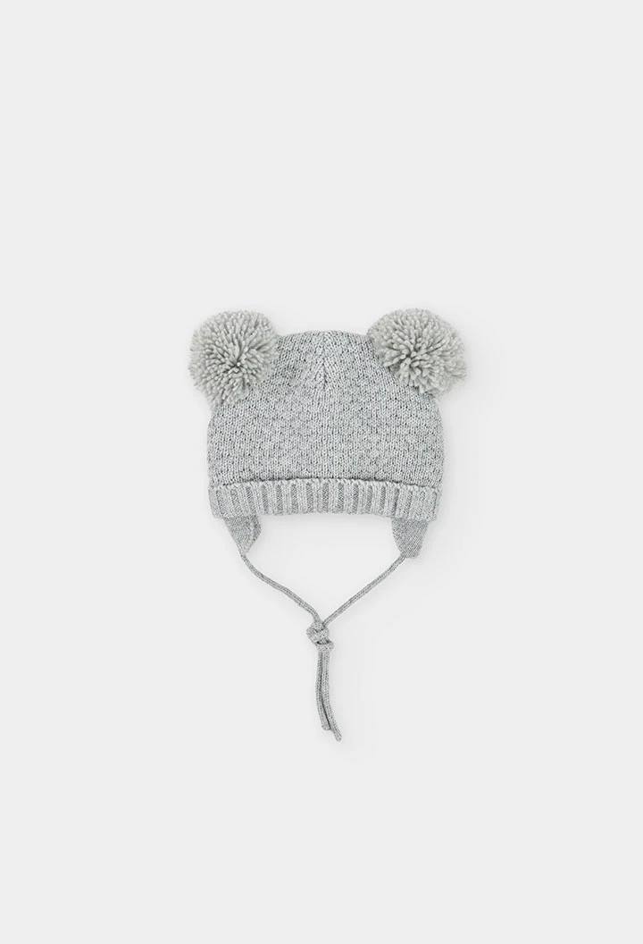 Grau meliertes Babymütze mit Pompons