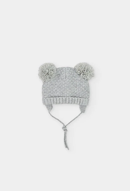 Grau meliertes Babymütze mit Pompons