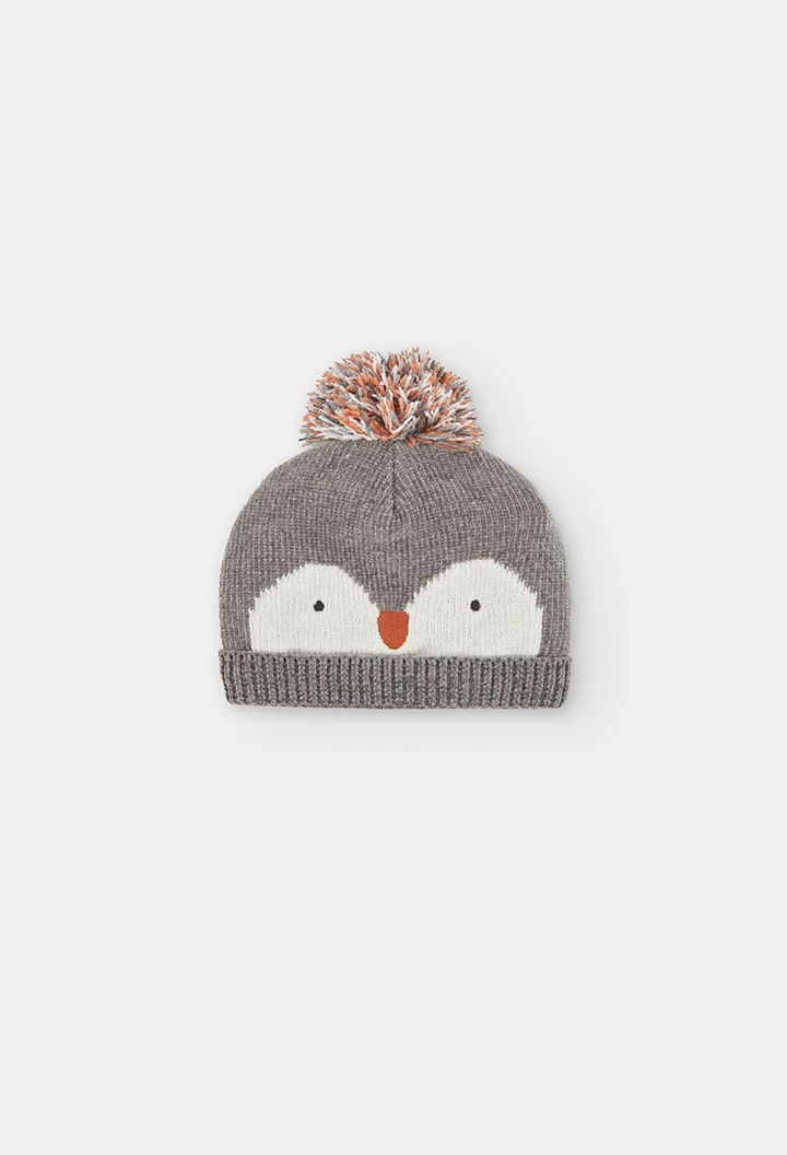Grau meliertes Mütze mit Pinguin-Design