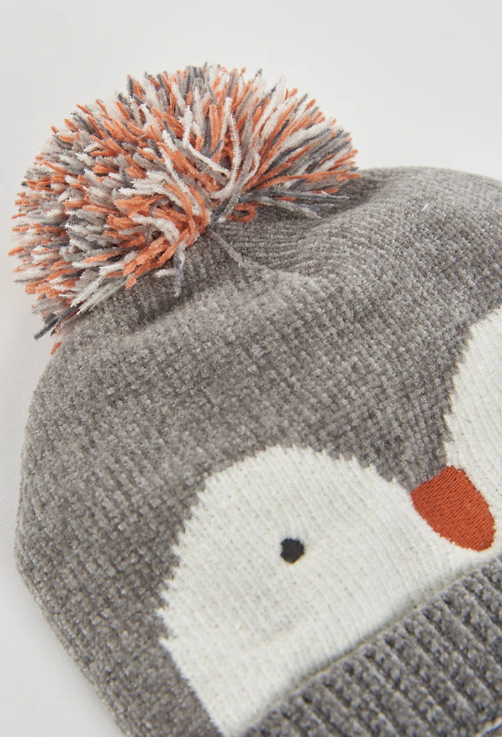 Grau meliertes Mütze mit Pinguin-Design