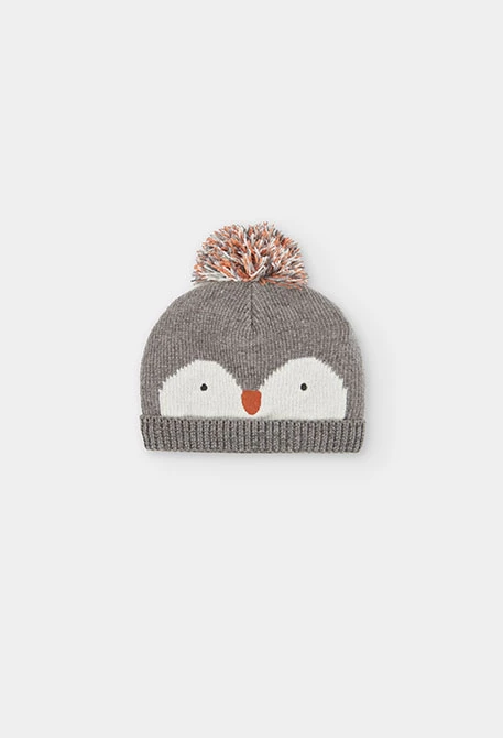 Grau meliertes Mütze mit Pinguin-Design