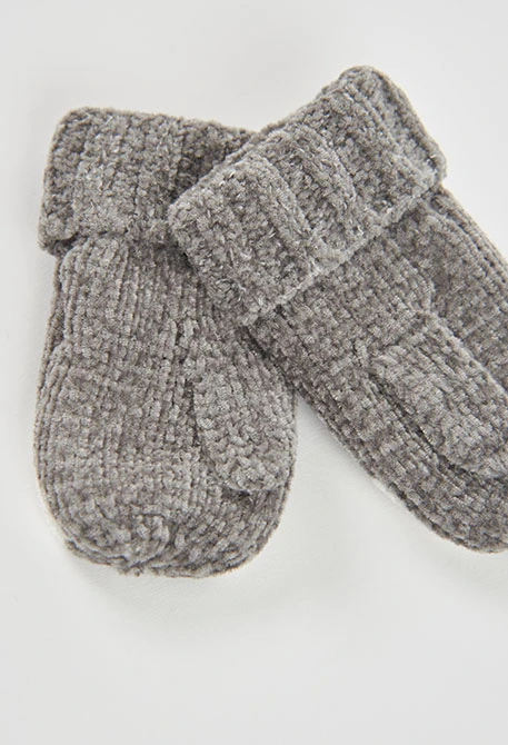 Fäustlinge für Babys in Grau-Melange mit Pinguin-Aufdruck