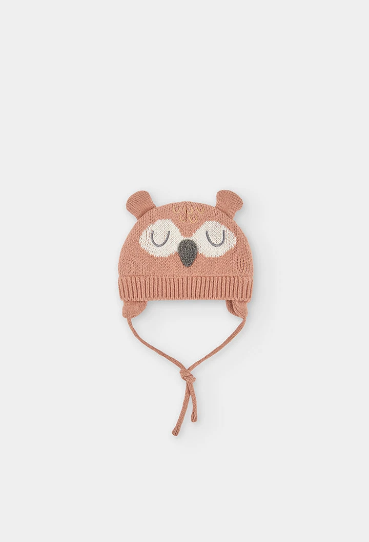 Bonnet marron bébé imprimé hibou