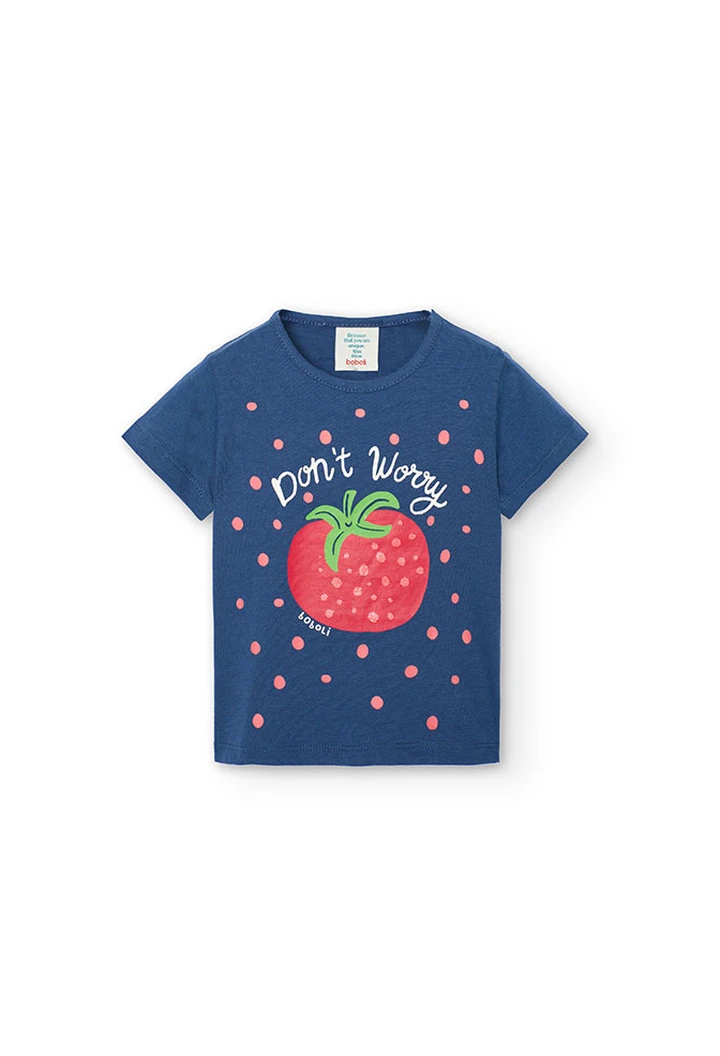 T-shirt basic tricoté pour bébé fille en couleur bleue