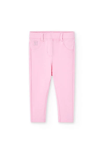 Pantalón de felpa elástica de bebé niña en color rosa