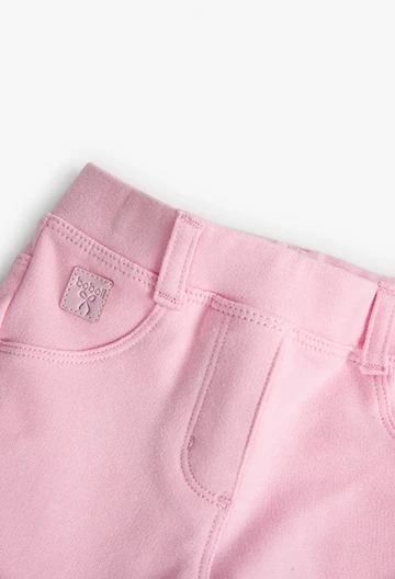 Baby girl's elastic plush trousers in pink