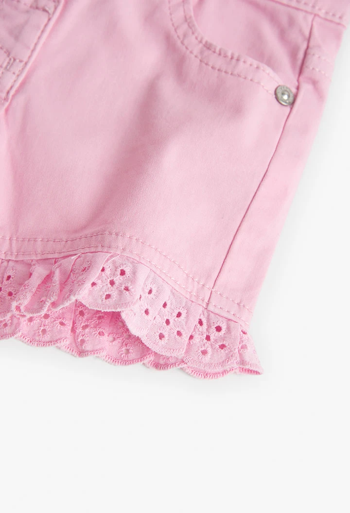 Short de gabardine elástica de bebé menina em rosa