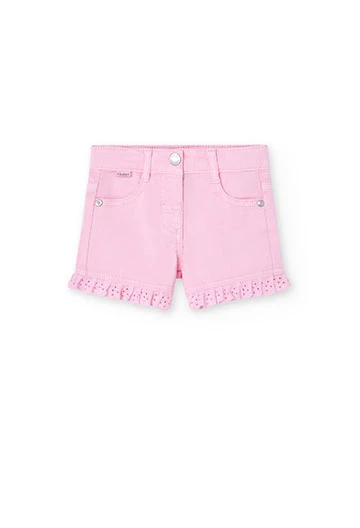 Pantaloncini in gabardine elasticizzati da neonata rosa