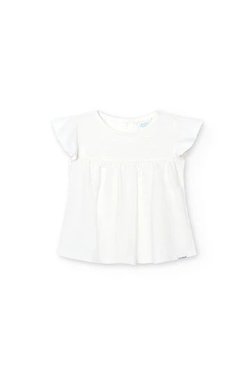 Camiseta de punto flamé de bebé niña en color blanco