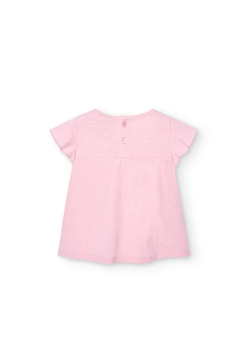 T-shirt tricoté flammé pour bébé fille en rose
