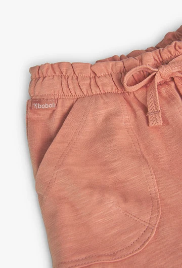 Pantaloncini in jersey flammé da neonata color salmone