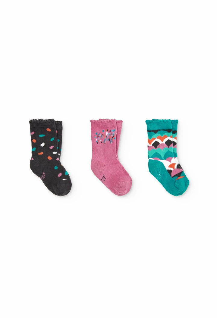 Pack of printed socks for baby girl in various colours