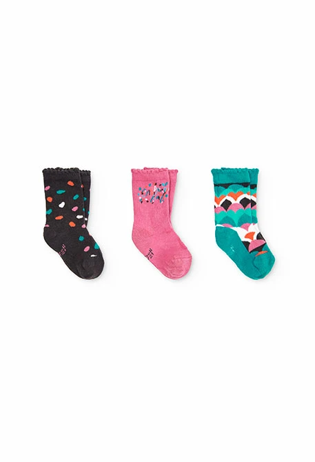 Pack of printed socks for baby girl in various colours