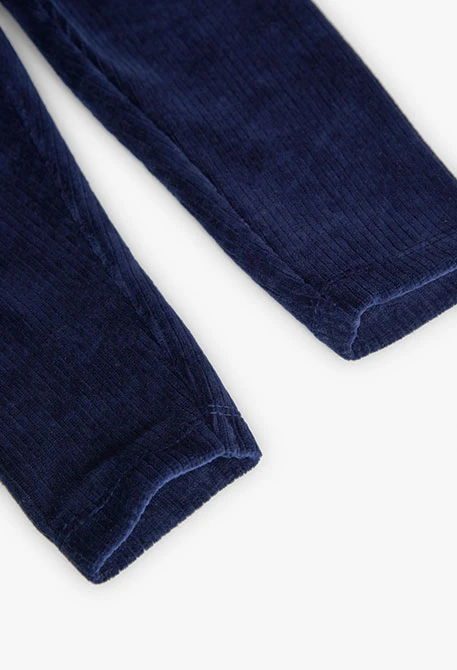 Corduroy leggings for baby girl in navy blue