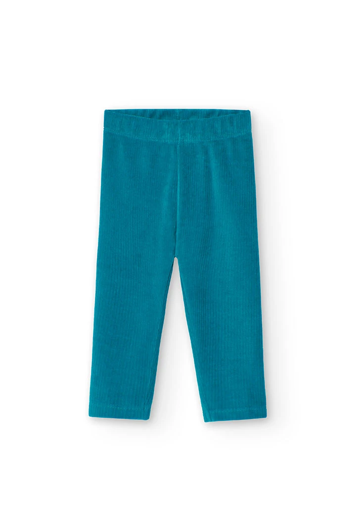 Corduroy leggings for baby girl in green