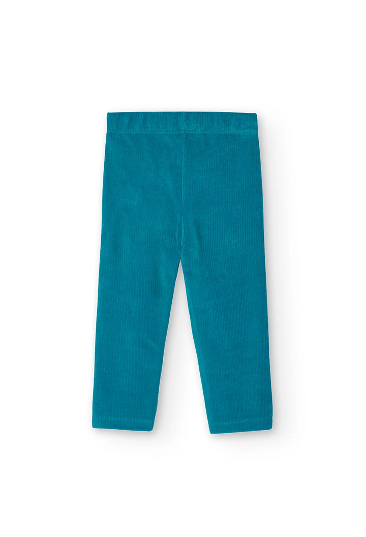 Corduroy leggings for baby girl in green