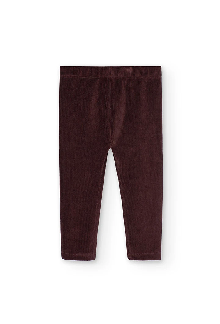 Corduroy leggings for baby girl in brown