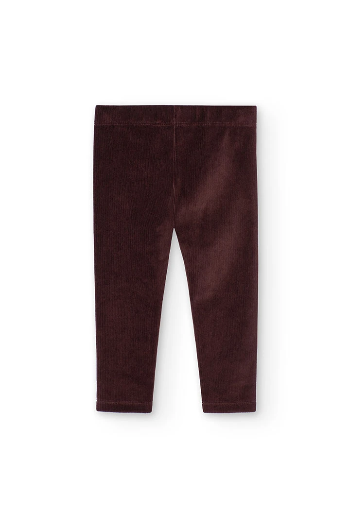 Corduroy leggings for baby girl in brown