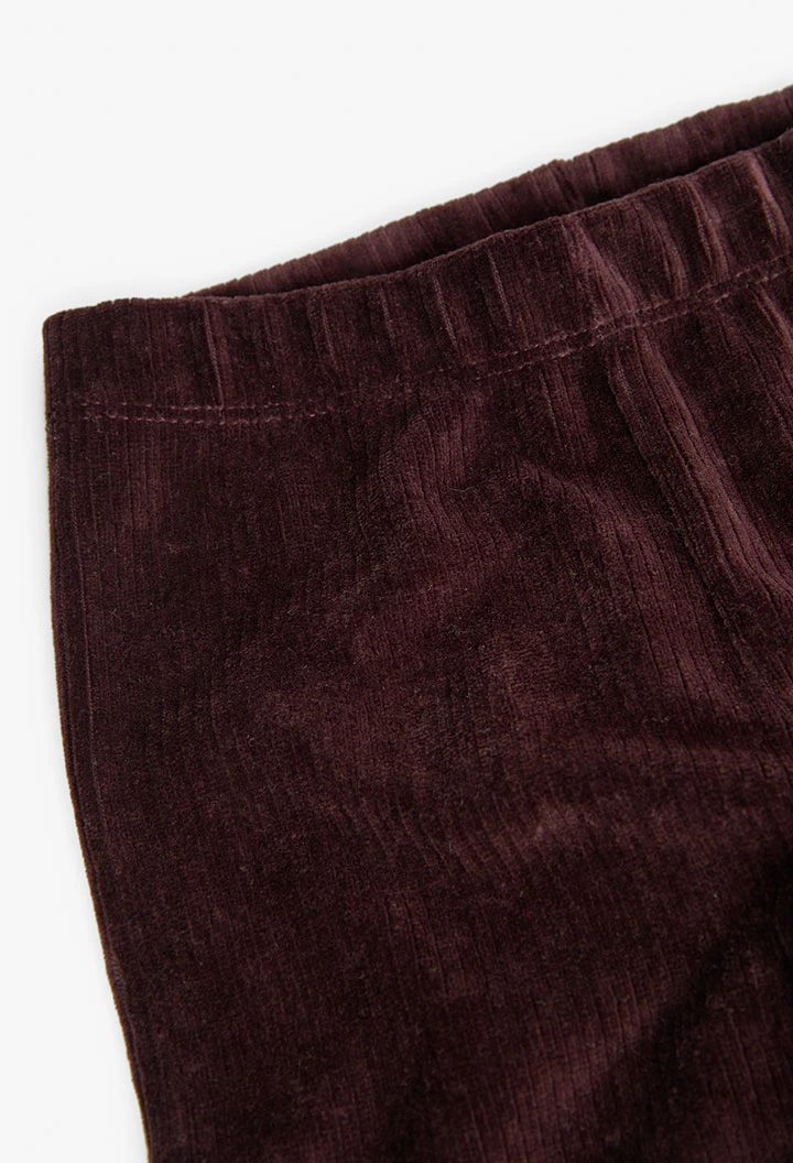 Corduroy leggings for baby girl in brown