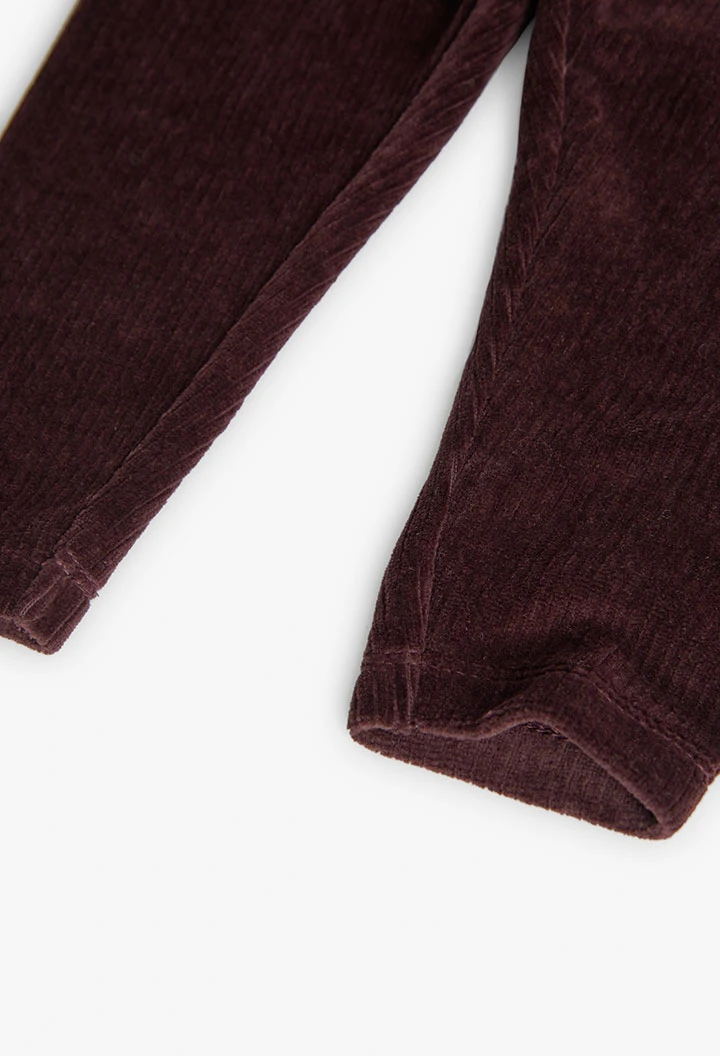 Corduroy leggings for baby girl in brown