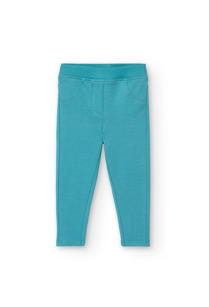 Elastic plush trousers for baby girl in blue