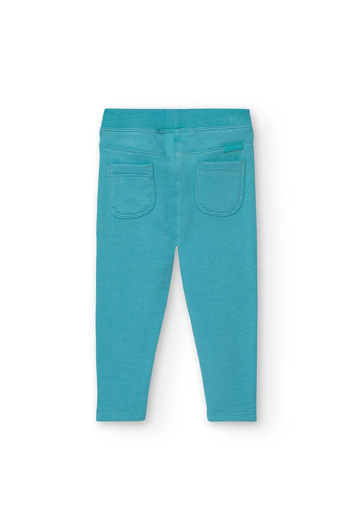 Elastic plush trousers for baby girl in blue